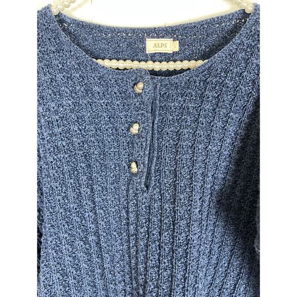 ALPS Unisex Navy Henley Knit Sweater with Metal Buttons Size Large - Picture 2 of 6